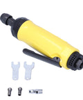 Compact Mini Angle Pneumatic Grinder Portable Air Die Grinder in yellow, includes attachments for precision DIY work.