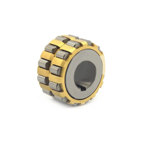 Front view of a gold and silver segmented bearing reducer accessory with gray inner bore