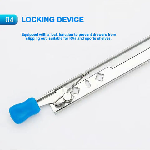 Locking mechanism for One Pair 28 Inch Heavy Duty Drawer Slides With Lock And 250 Lb Load Capacity Full Extension Side Mount Ball Bearing Drawer Rails.