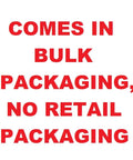 Comes in bulk packaging, no retail packaging sign in bold red text on white background.