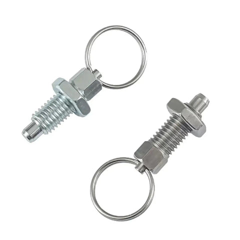Built Tough Premium Galvanized Steel Spring Plunger Pin With Knurled Pull Ring For Smooth Rotary Indexing And Adjustable Depth Locking Grip Screw Heavy Duty Shopside Hardware M16 By 10mm 1 Pcs, shown from above with detail.