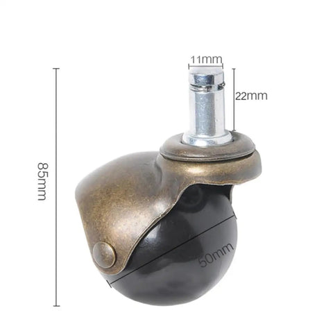 Smooth Gliding Antique Bronze PP Caster Wheels 4 Pack Swivel Ball Casters For Gaming Chairs Tables And Home Furniture Low Pile Carpet Solid Build Top Shelf Replacement Setup 85mm caster with black ball design.