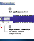 Half Inch Drive Split Beam Torque Wrench With Flex Head, showing knob adjustment and lock hinge, 40 to 250 ft-lb range