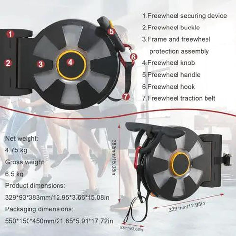 Heavy Duty Portable Flywheel Trainer With Adjustable Resistance And Tough As Nails Steel Frame For Knocking Out Reps Wall Mounted Home Gym Fitness Equipment detailed parts view and dimensions
