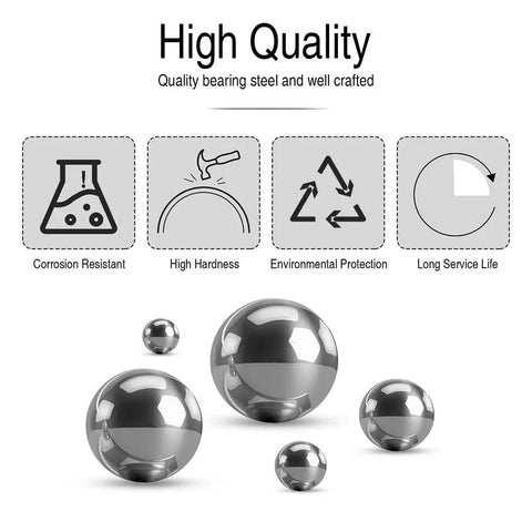 High-quality GCr15 steel ball bearings from Top Tier 550 Piece Ball Bearings Assortment Kit, showcasing sizes and durability.