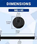 Dimensions of 65mm Flat Head Hex Socket Cap Screws 10 Pack Black Coated 304 Stainless Steel M6 6mm Thread 1.0 Pitch
