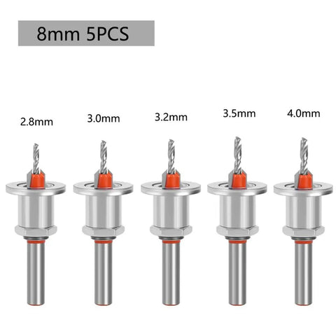 Top Shelf 5Pc Adjustable Depth Stop Countersink Drill Bit Kit For Hardwood, Plywood And Board Installation set with 5 sizes.