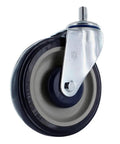 Genuinely Smooth Rolling 5 Inch Shopping Cart Front Swivel Caster Wheel With 7/8 Inch Stem, gray poly wheel close-up.