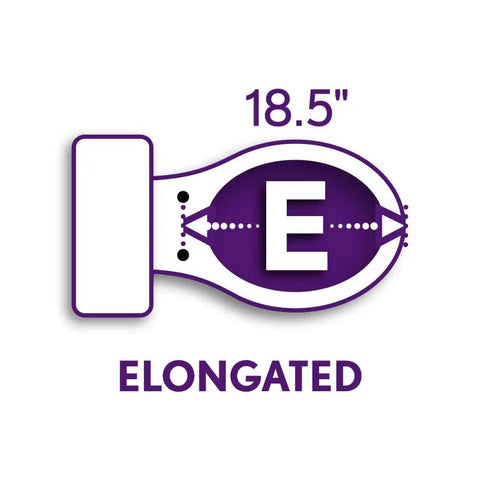 Diagram showing elongated toilet seat dimensions with 18.5" length and "E" letter, related to Elongated White Toilet Seat With 2 Inch Lift.