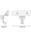 Smart Outdoor Security Flood Light With Motion Sensor, 50W 5500lm, Tunable White 2700K to 6500K, dimensions shown