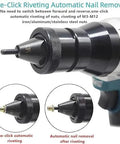 Top Shelf Cordless Electric Rivet Nut Gun With Automatic Action And M3 To M12 Fasteners showing one-click automatic riveting feature.