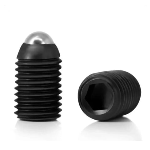 Top Shelf Heavy Duty 304 Stainless Steel Spring Ball Plungers Hex Socket Allen Grub Set Screws M16 by 25mm two pack with a distinctive black finish.