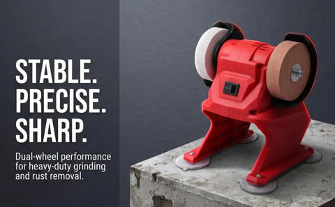 Badass Compact Mini Bench Grinder With 70mm Grinding Wheel 5500 RPM Speed, dual-wheel design for metal and wood tasks.