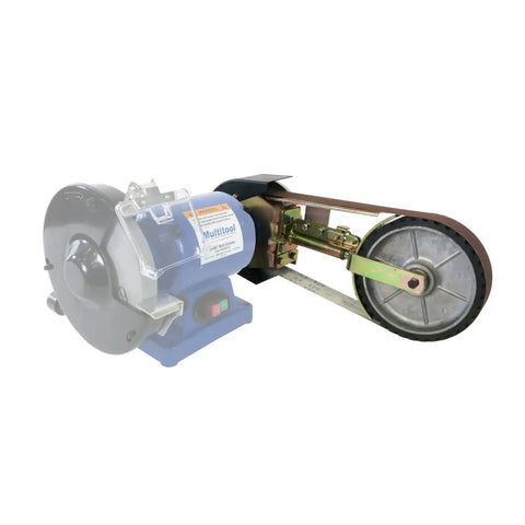 Heavy Duty 2X48 Belt Bench Grinder Attachment With 8 Inch Contact Wheel And 7 Inch Disc, belt tensioning mechanism visible.