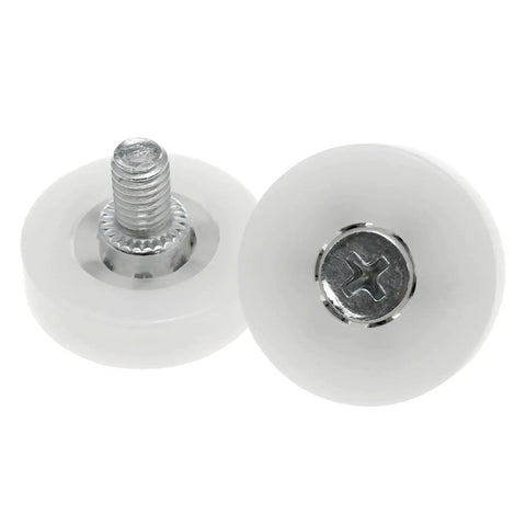 Close-up of Heavy Duty Nylon Pulley Rollers With Internal Bearings For Drawer Slides and Filing Cabinets, pack of ten.