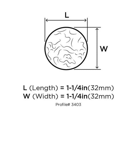 Measurement diagram of Heavy Duty Vintage Round Cabinet Knob With Classic Colonial Black Finish And 1.25 Inch Diameter.