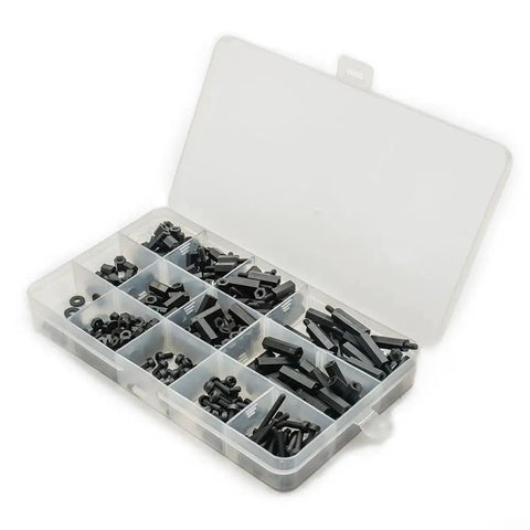 For M3 Nylon Hex Spacer Standoff Kit 320 Pieces Includes M3 Male And Female Screws Nuts Washers And Threaded Pillars For PCB Motherboard Electronics Assembly Lightweight Durable Black Nylon Build Insulated And Resistant in organizer case