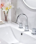 Chrome Finish Widespread Bathroom Sink Faucet With 8 Inch Spread For 3 Hole Vanities, Modern Vanity Tap With Metal Pop Up Drain