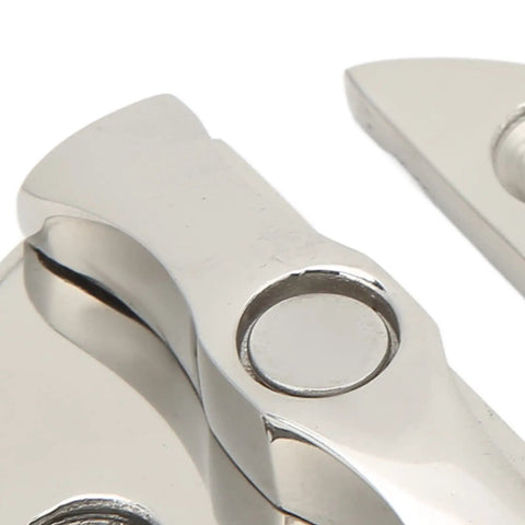 Close-up of Rock Solid 316 Stainless Steel Boat Door Catch Latch 180 Degree Rotation Round featuring polished finish and swivel pin.