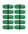 Expandable Garden Hose Repair Kit For 5/8 And 3/4 Inch Lines Quick Connect Fittings shown in green with black rings.