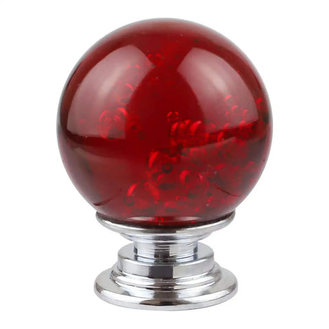 Red Crystal Glass Cabinet Knobs 12 Piece Set Featuring Round Bubble Drawer Pulls For Dressers And Cupboards, close-up view of a round red knob.