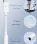 Premium Usb C To 3.5Mm Audio Adapter With Smart Dac Chip showing one-piece molding and tight 3.5mm jack for durability.