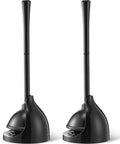 Two Pack Heavy Duty Toilet Plunger With Wall Mount Holder, black rubber cup, 21.5 inch handle for easy clogs clearing.