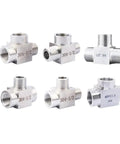 High Pressure Stainless Steel Pipe Tee Fitting Three Way BSPT NPT Male Female Splitter for one eighth to one inch lines 304 material