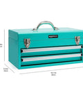 Damn Solid Steel Tool Chest With Secure Locking Drawers For Serious Workshop Storage Featuring Knockout Turquoise Powder Coat Finish, dimensions 18.11in x 9.45in x 8.66in.
