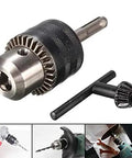 Game Changer 1 2 Inch Drill Chuck Adapter With Quick Swap Hex Drive And Wrench in silver and black, designed for heavy duty drilling.