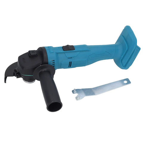 Badass 18V Brushless Cordless Angle Grinder With Rechargeable Lithium Battery For Cutting Polishing Metal And Wood Professional Power Tool next to wrench.