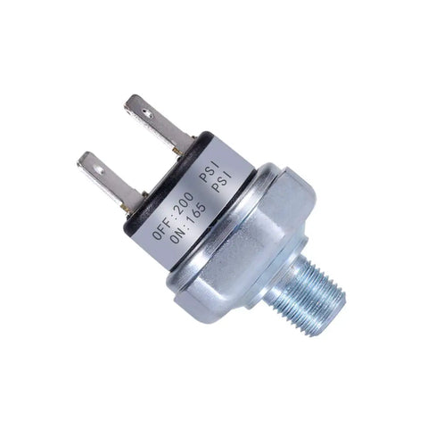 Premium Air Pressure Switch 165 To 200 Psi With 1/8-27 Npt Male Thread DC 12V 24V And AC 110V Auto Cutout feature shown from a top angle.