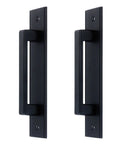 2 Pack Black Barn Style Door Pulls With Plate Punch Free 7 Inch Closet And Drawer Handles for Sliding Glass Doors, Aluminum Alloy