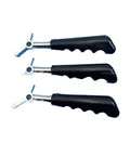 Three black handles with metal mounts, Front Panel Block Spare Part For Commercial Soft Serve Ice Cream Machines Built Tough For Busy Kitchens Heavy Duty Precision Crafted Standard Size Easy Install Fits Various Models High Quality Ice Cream Equipment Replacement Part