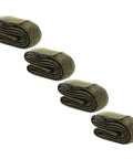 Heavy Duty Polyester Luggage Straps Four Pack For Camping And Travel Rock Solid Outdoor Bundling Belts rolled up in green.