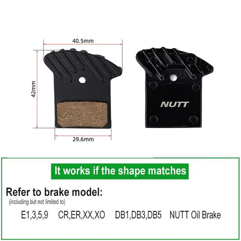 Hydraulic Disc Brake Pad Set For Bicycle And Scooter, 2 semi-metallic resin pads with size dimensions, compatible models listed
