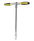 Go-To T Handle Ratchet Wrench And Quick Release Socket Kit With Built In Magnet And Comfort Grip for auto repair, chrome steel, T-handle design.