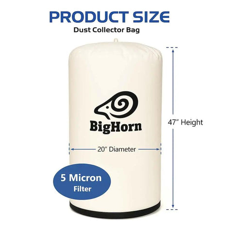 20 Inch Diameter 5 Micron Dust Filter Bag, 47 Inch Long, fits Oasis DC2000 DC3000, product size labeled with dimensions