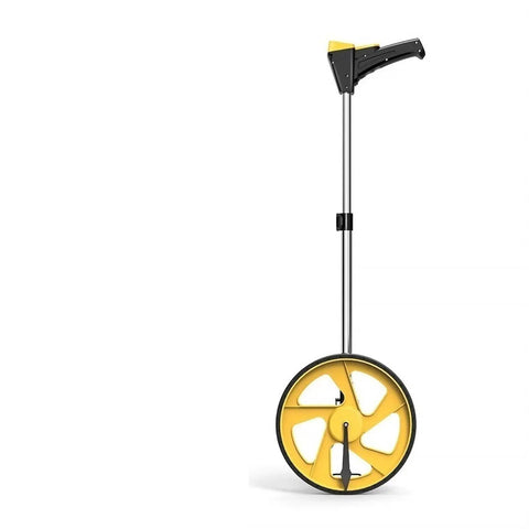 Pro Grade Digital Measuring Wheels Two Pack Featuring Bright Backlit Lcd Panel And Collapsible Telescopic Handle showing single wheel and handle design.