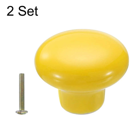 2 Pack Headturner Yellow Ceramic Drawer Knobs Round Dresser Pulls Comes With M4 Screws For Cupboard Wardrobe features a glossy yellow knob with screw.
