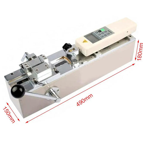 Digital Force Gauge With Heavy Duty Push Pull Tester And Rock Solid Lab Test Bench For Industrial Material Testing, silver design, compact size.