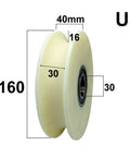 Heavy Duty U Shape Pulley Roller Guide Wheel Slick Rolling Bearing Steel Track Glide with measuring dimensions 160mm x 40mm.