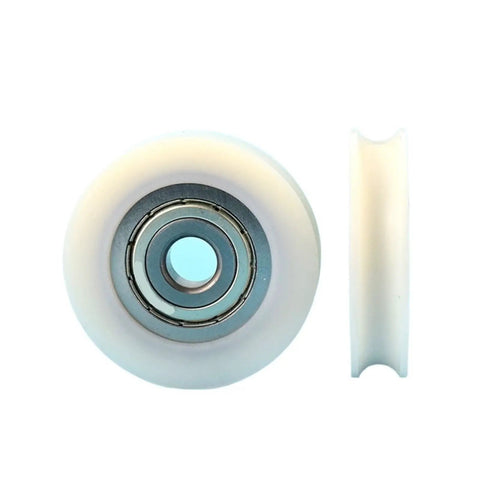 10 Piece U Groove Nylon Pulley Wheel With Precision Ball Bearings 12 By 60 By 14 Millimeter track roller showing smooth nylon surface.