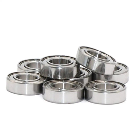 10 Piece Workhorse Grade Ball Bearing Set Built Tough From 420C Stainless Steel With Thick Rubber Seals and Metal Shields stacked.