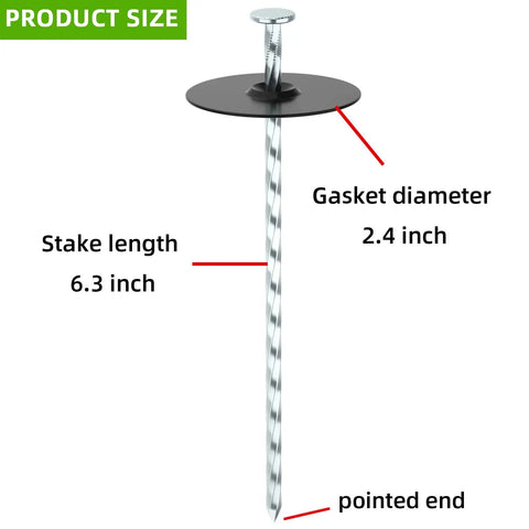 Heavy-Duty Galvanized Landscape Stake with Gasket Cap, 6.3-inch garden spike, 2.4-inch cap diameter, pointed end view