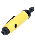 Compact Mini Air Angle Die Grinder 22000 RPM Pneumatic Power Tool with yellow body and quick connect fitting.