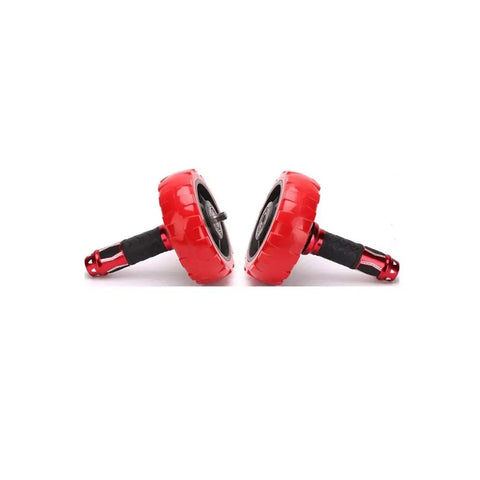 Multipurpose Ab Wheel Roller Portable Core Trainer For Chiseled Midsection Detachable Belly Workout Equipment For On The Go Fitness And Full Body Strengthening Gains At Home Or While Traveling, red ABS wheel with foam grips.
