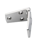 Top Shelf Heavy Duty Adjustable Door Strap Hinges Mirror Polish Finish Cast Construction With Six Anchor Points For Silent Smooth Swing Operation showing angled view and hole details.