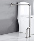 Heavy Duty Toilet Safety Rail 27.5 Inch Bathroom Grab Bar Featuring Brushed Stainless Steel Build, securely mounted beside a toilet.