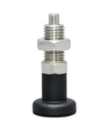 Heavy Duty Spring Return Knob Plunger with Self Locking Indexing Pin and Fine Thread Screw for Precise Positioning. Stainless steel and durable grip.